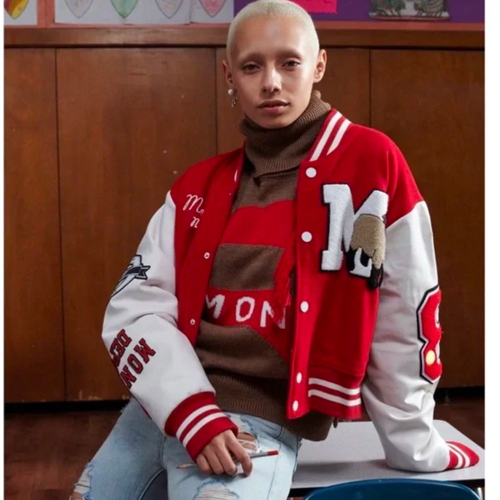 Monse Wool Colorblock Pattern Bomber Varsity Jack… - image 2